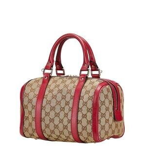 Gucci Bag Leather GG Canvas Tan Beige Shoulder Handbag Pink